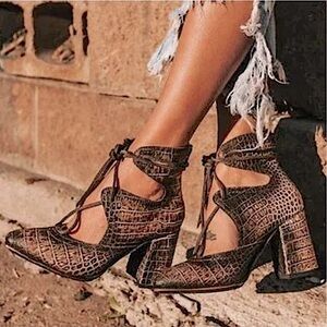 Freebird by Steven Taupe Tan Joyce Croco Leather Booties